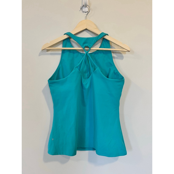 High Neck Teal Powersoft Workout Tank Shelf Bra Fitted Yoga Gym Athleisure - Picture 5 of 7